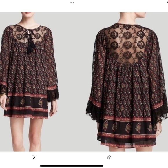Free People Nomad Child Boho Dress Sexy Lace back fringe Dark Floral S Oversized - Picture 4 of 16